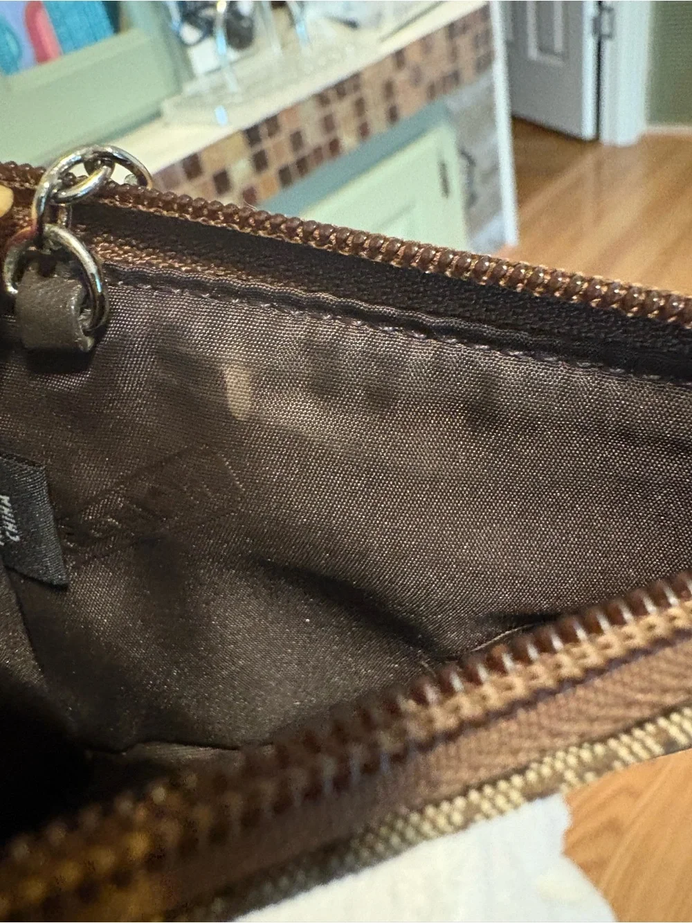 Coach Brown Signature Canvas Wristlet Keychain